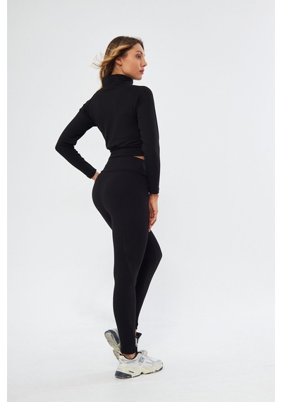 Lesa Wear Fitilli Içi Polarlı Yumuşacık Şardonlu Kaşkorse Crop Likralı Hırka Siyah