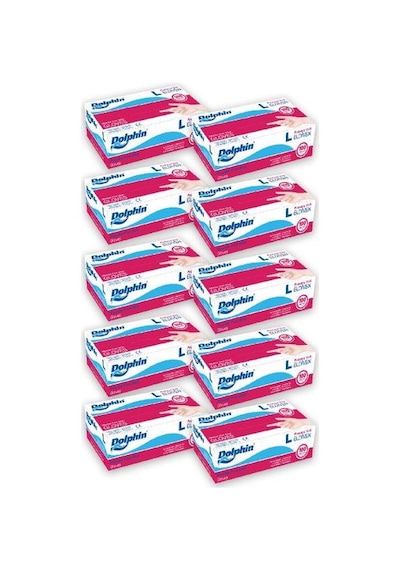 Dolphin Pudrasız Vinil Vinyl Tek Kullanımlık Eldiven Şeffaf Large Büyük Boy - 100'lü 10 Paket