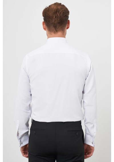 Morven Erkek Beyaz Manşetli Düz Desen Ata Yaka Slim Fit Gömlek Beyaz Morven Erkek Beyaz Manşetli Düz Desen Ata Yaka Slim Fit Gömlek Beyaz