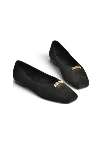 Fox Shoes Z820503202 Siyah Süet Toka Detaylı Küt Burunlu Kadın Babet