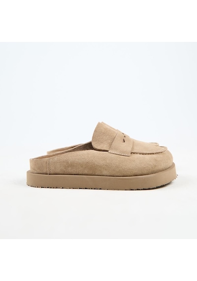 Manijero Ziva Kadın Hakiki Deri Loafer Platform Vizon Terlik