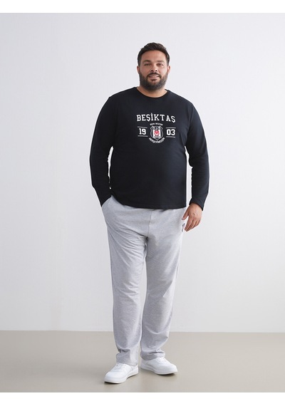 Lc Waıkıkı Siyah Büyük Beden Beşiktaş Baskılı Erkek Pijama Takımı