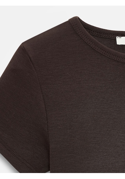 Dilvin 31104 Crop T-shirt-koyu Kahve Kahverengi