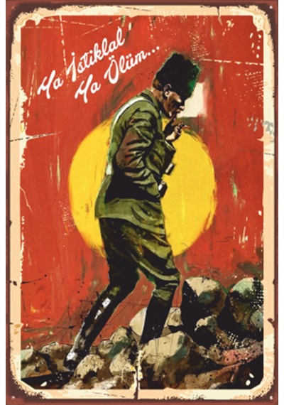 atatürk ya istiklal ya ölüm retro ahşap poster