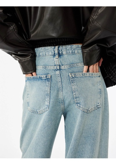 Koton Taşlı Wide Leg Açık İndigo Kadın Jean Pantolon 7wal40047md