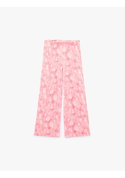 Koton Desenli Beli Lastikli Geniş Paça Pantolon Pembe Desenli 6skg40199ak