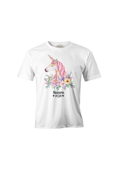 Unicorn Mom Pink Anneler Günü Beyaz Unisex Tshirt