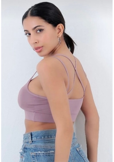 Sırt Çapraz Askılı Crop Bluz - S504572 Mor