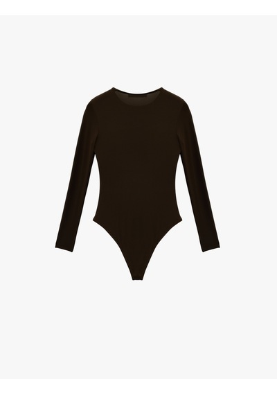 Koton Uzun Kollu Bisiklet Yaka Slim Fit Bodysuit Kahverengi 6sak80059ek Kahve