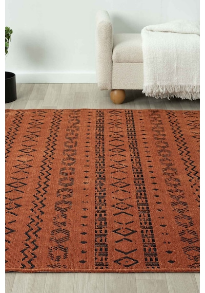 Gaia Kiremit Halı Yıkanabilir Kaymaz Taban Şönil Kilim Dokuma Pamuk Taban Kilim 10319 Kiremit