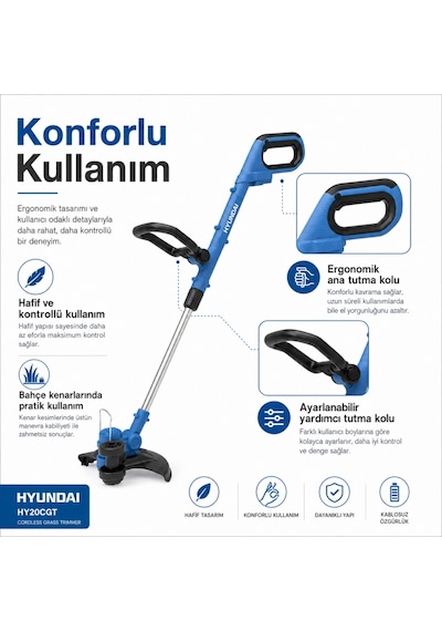 Hyundai Hy20cgt 20v Akülü Ot Biçme Ve Çim Kenar Kesme Makinesi Akü Ve Şarj Cihazı Hariç