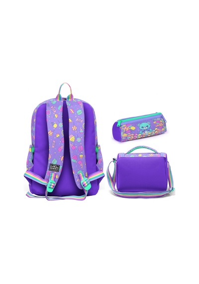 Coral High Kız Çocuk Mor Yeşil Ayıcık Desenli Üçlü İlkokul Okul Çanta Seti Setygn33205a Çok Renkli