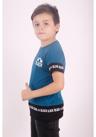 Toontoy Kids Toontoy Erkek Çocuk Black Baskılı Tişört Petrol Mavi