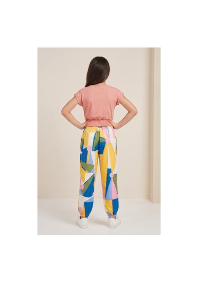Mavi Boncukk Kız Çocuk Baskılı Gipeli Bluz Desenli Jogger Pantolon Takım Somon