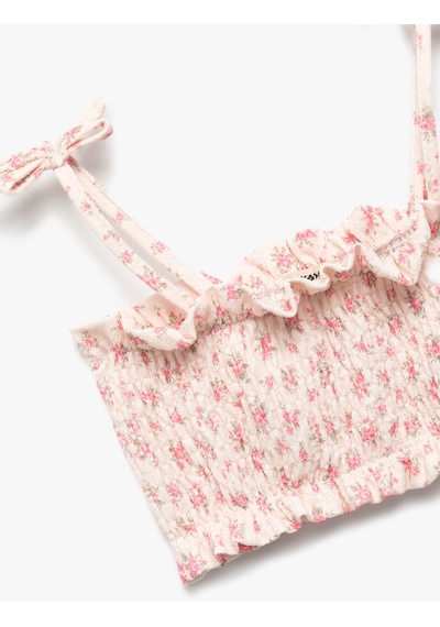 Koton Gipeli Fiypnk Detaylı Çiçekli Askılı Crop Bluz Pembe Desenli 5skg60139ak Pembe
