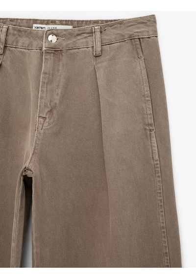 Koton Pileli Pamuklu Normal Bel Cep Detaylı Geniş Paça Pantolon - Wide Leg Jeans Açık Kahverengi 7wal40017mw