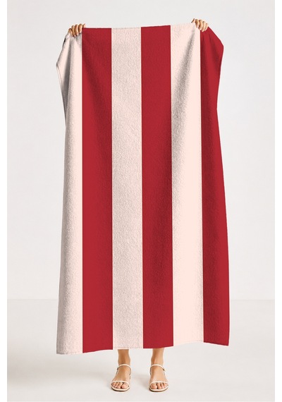 Çizgili Kırmızı Beyaz Plaj Havlusu - Modern Marine Resort Stil Hızlı Kuruyan Mikrofiber Havlu Sisli Yasemin