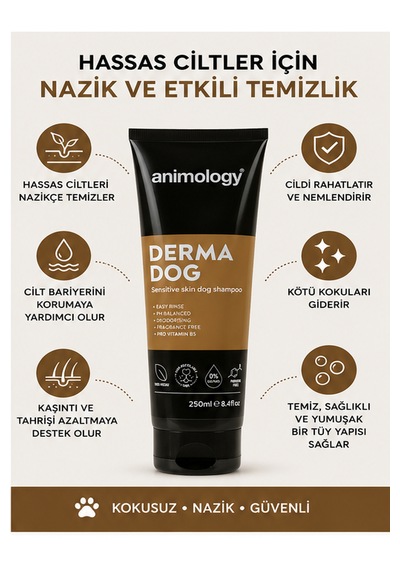 Animology Derma Dog Hassas Ciltlere Özel Parfümsüz Köpek Şampuanı Pro Vitamin B5 250 Ml