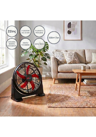 Microstar 22inç 55cm Çap Yer Tipi -duvara Monte Edilebilen 5 Kanatlı Vantilatör