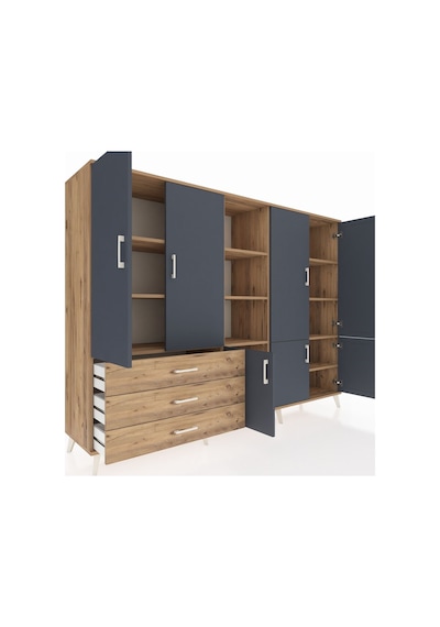 Hyperion Dolap 11 Raflı 3 Çekmeceli 7 Kapaklı 220x44x163 Çam-antr Çam-antrasit/çam