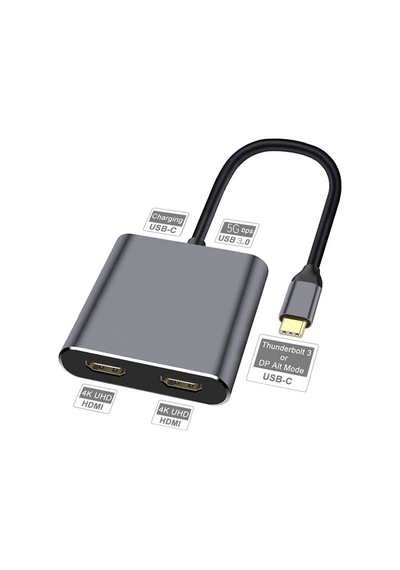 Type-c To 2x Hdmı 1x Usb 3.0 1x Type C Şarj 4 İn 1 Çevirici