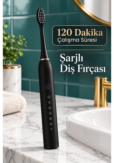 Siyah Şarjlı Elektrikli Diş Fırçası 6 Modlu