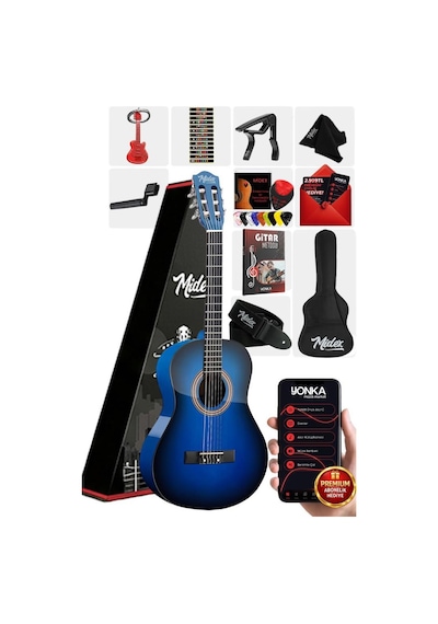 Midex Cg-36bl Kaliteli 36 İnç 3/4 Juniur Çocuk Gitarı 8-12 Yaş Arası Çanta Askı Capo Nota Sticker Pena Metod