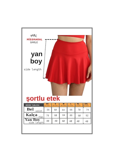 Missmaral Kırmızı Etek Içi Sabit Şortlu Lycralı Yüksek Bel Skirt With Shorts Casual Beachwear Tennis 1101 Kırmızı