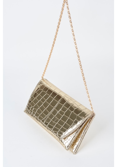 Vivaq Kadın Croco Gold Zarf Tasarım 2 Bölmeli Mini Zincir Askılı Çıt Çıt Kapama Clutch Ve El Çantası