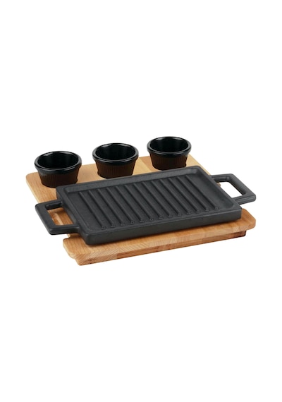 Lava Döküm Dikdörtgen Hot Plate. Ahşap Altlıklı. Ölçü 22x15CM.