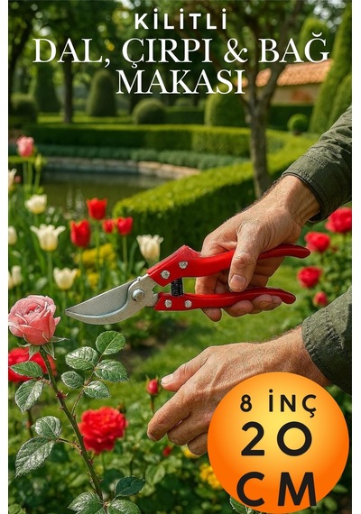 Profesyonel Bağ Makası Kilitli Bağ Ve Bahçe Budama Makası 8 İnç 20 Cm - Keskin Çelik Bıçaklı Ergonomik Dal, Çırpı, Gül, Ağaç Ve Çiçek Budama Makinesi Kesme El Aleti Profesyonel Bağ Makası Kilitli Bağ Ve Bahçe Budama Makası 8 İnç 20 Cm - Keskin Çelik Bıçaklı Ergonomik Dal, Çırpı, Gül, Ağaç Ve Çiçek Budama Makinesi Kesme El Aleti