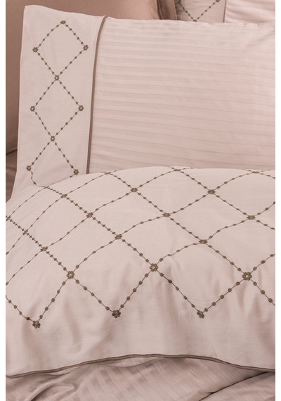 Cotton Box Nakışlı Saten Çift Kişilik Nevresim Takımı Afra Bej