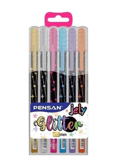 Pensan Jel Kalem Jely 1.0 Mm Glıtter Simli Krş 6 Lı 2800 Çok Renkli