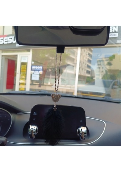 Pandalı Model Metal Yıldız Dikiz Ayna Süsü Siyah Tüylü
