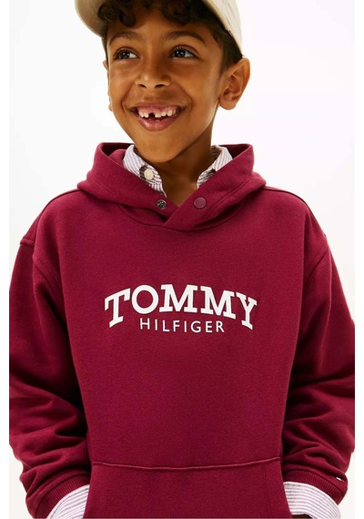 Tommy Hilfiger Erkek Çocuk Logolu Kapüşonlu Sweatshirt - Bordo Rich Cherry