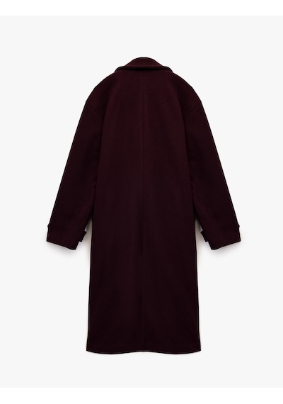 Koton Oversize Kaban Kaşe Uzun Kollu Cepli Düğmeli Kruvaze Bordo 6wak00099ew Bordo