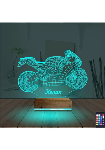 Luvivia Motosiklet Yarış Motoru Kişiye Özel 3d Lamba - Masa Gece Lambası V3 Şeffaf