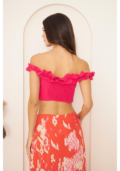 Darlin Moda Pembe Fırfırlı Crop Bluz Dm7002