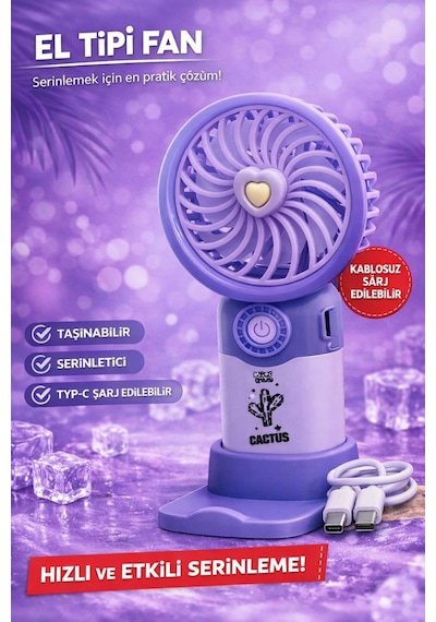 Fit Mor Mini Taşınabilir Sessiz El Fanı 3 Hız Ayarlı Mini El Pervanesi Soğutucu-vantilatör