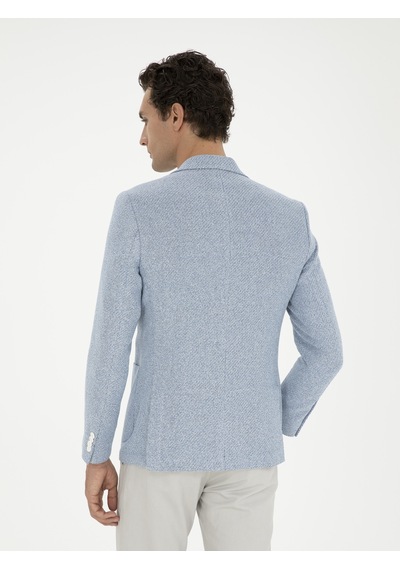 Cacharel Açık Mavi Slim Fit Keten Karışımlı Ceket Denim