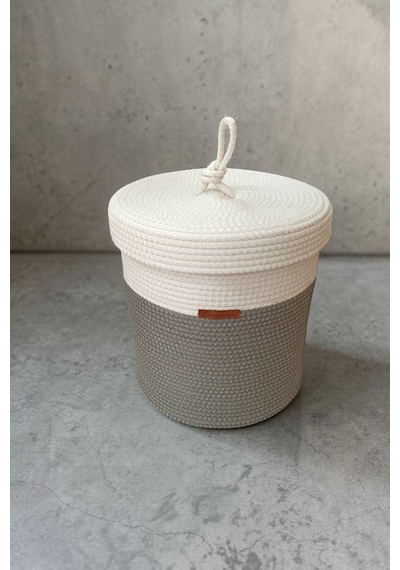 El Yapımı Dekoratif Örgülü Model 5'li Banyo Seti 2 Li Paspas 50x80 Cm Ve 40x60 Cm + Sepetler 18x18 Cm & Çamaşır Sepeti 35x33 Cm Gri