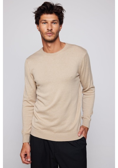Tudors Erkek Slim Fit Bisiklet Yaka Taş Rengi Kazak-28968-taş Taş