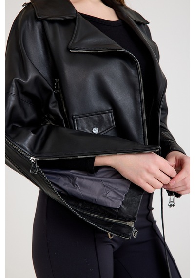 Oversize Biker Bayan Deri Ceket Vb-8 Bk-2518 - 23350 Siyah