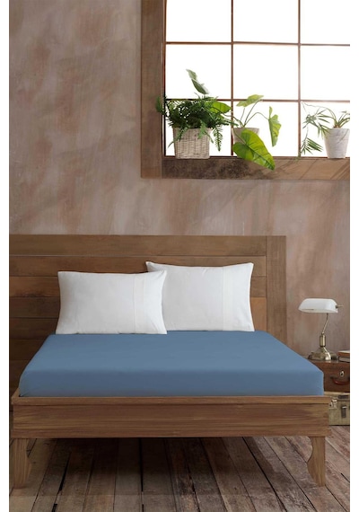 Elart Ranfors Pamuk Fitted Çift Kişilik Çarşaf 160X200Cm Mavi-Mavi-Çift Kişilik