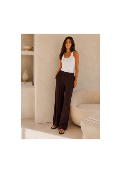 Unika Boutique Kadın Yüksek Bel Lastikli Bol Paça Rahat Pantolon Günlük Alt Giyim Kahverengi
