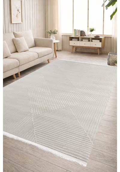 4 Metrekare - 6 Metrekare Bambu Tarz Modern Salon Oturma Odası Mutfak Halısı Antialerjik Krem 6796krem