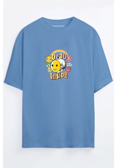 Dead Inside Depresyon Siyah - Beyaz Oversize T-shirt Mavi