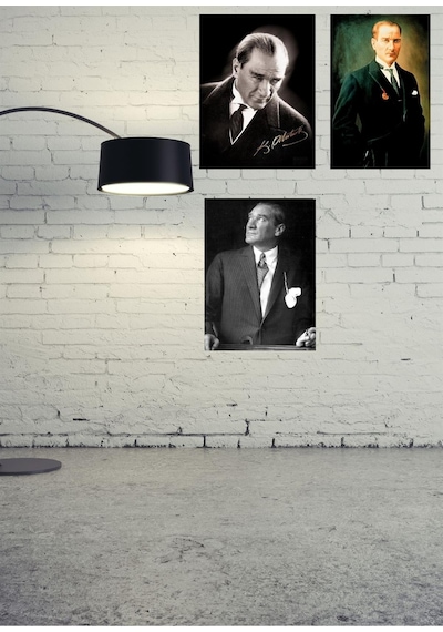 Mustafa Kemal Atatürk Ahşap Retro Vintage Poster 3 lü Set
