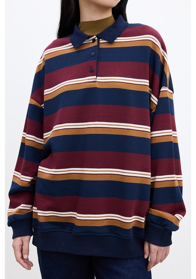 Manuka Polo Yaka Oversıze Sweatshırt Bordo Bordo