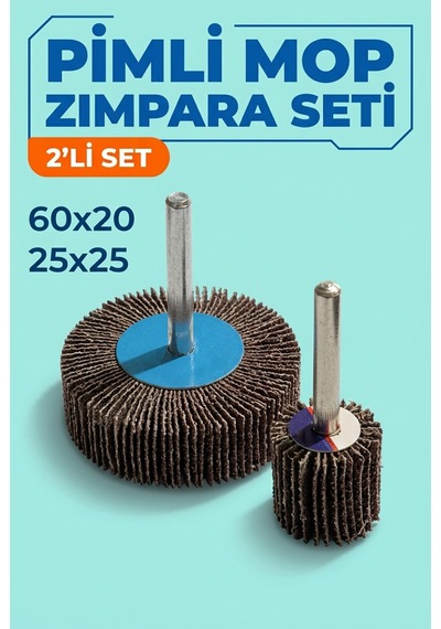 60x20 + 25x25 Mm Pimli Mop Zımpara Seti 2 Adet Matkap Ucu Çapak Alma Zımparası